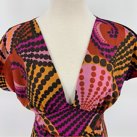 Copper Key Shimmery Kimono Style Plunging V-Neck Short Sleeve Top, Medium - Picture 2 of 16